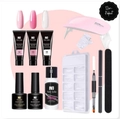 12-piece solid nail extension gel kit with UV lamp, poly gel, tips and tools for manicure - 11-Piece Set (238)-Tri-Color Set