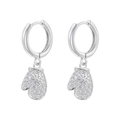 Detailed close-up of silver-plated Christmas glove earrings with micro-pave zircons - Silver Glove with White Stones