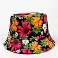 Reversible black bucket hat with vibrant pink and orange sunflower prints for women - M(56-58cm) / Floral Black Rose Red