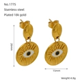 Boucles d'oreilles œil porte-bonheur en acier doré avec plaquage or 18k et dimensions - Style Mauvais Œil (1775)