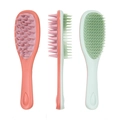 Dual-sided pink and mint green hair brush with long handle and massage cushion bristles - Double-sided (pink + Red + Green) Color-blocked Design