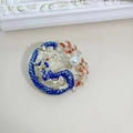 Exquisito broche de dragón chino con esmalte, perla y detalles de diamantes de imitación - Azul