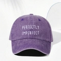 Adjustable dark purple washed cotton baseball cap with Perfectly Imperfect embroidery - Dark Purple