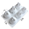 Detailed size chart of 6-cavity spiral silicone mold showing height and diameter specs - 6-Cavity Large Onion