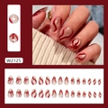 Elegante rot-weiße Kunstnägel zum Aufkleben mit Schleifen-Design und Wellenmuster - W2125 Rote Schleife Katzenauge Stil (Kleber Typ)