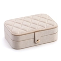 Portagioie rettangolare in velluto beige con motivo a rombi trapuntato e chiusura dorata - Cachi