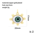 Detailed view of 18K gold plated evil eye pendant with 20mm x 17mm size dimensions - Gold Eye Frame Green Eye Pendant Only (A-2)