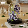 Purple botanical building block rose in glass dome with black base 10.5cm tall - 7231 Romantic Fantasy (Purple Flowers) / 243pcs/With Dust Cover