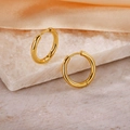 Elegant gold round hoop earrings on a marble base with satin fabric backdrop - Inner Diameter 14mm / Gold