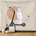 Detail of bohemian tapestry featuring a minimalist cat illustration on a living room wall - Billion (79)