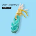 Green slipper-shaped dog chew toy with cotton rope, durable rubber pet molar toy 6x23x2.5cm - Slipper with Rope Style / Green