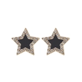 Elegant gold star stud earrings with black inlay and sparkling zircon crystals - Black Gold Five-Point Star