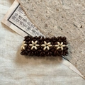 Handmade bohemian coconut shell beaded stretch bracelet with white flower pattern and wood beads - Coffee & Cream Star Flower Style