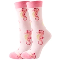 Pink crew socks featuring colorful seahorse pattern with reinforced heel and toe - Pink Seahorse