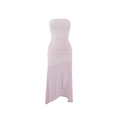 Dettaglio dell'abito a fascia rosa chiaro con patchwork in mesh e orlo irregolare - Taglia S / Rosa