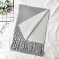 Dual-sided grey cashmere-like scarf with fringe details in an aesthetic flat lay setup - 14# Grey White