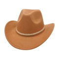 Detail of camel wool felt cowboy hat featuring a rhinestone embellished braided band - One Size / Camel (Braided Decor)