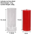 DIY cylindrical candle mold 6x15cm with transparent plastic finish and red candle sample - Cylinder 6x15cm