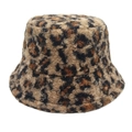 Winter Damen Fischerhut mit Leopardenmuster aus warmem Plüsch und Lammwolle-Imitat - M(56-58cm) / Leopard Kaffee