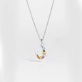 S925 sterling silver necklace with letter J pendant featuring colorful cubic zirconia - Silver Letter J