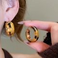 Hoop earrings with golden metal inner layer and tortoise shell resin outer finish - 59# Ear Clip - Brown