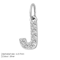 Silver letter J pendant with micro-paved zircons in stainless steel 6.5-7mm - J-Silver