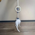 Handmade white dream catcher with blue evil eye beads and feathers for home and car - 9528F White Without Keychain