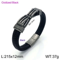 Bracciale da uomo in pelle intrecciata nero ossidato con chiusura magnetica retrò in acciaio - Stile C Retrò Tre Barre (KB137378)