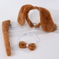 Three-piece brown plush dog ear headband with matching tail and bowtie costume set - Headband+Bowtie+Tail / Brown 3-Piece Set