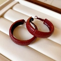 Chunky burgundy hoop earrings with embossed crocodile texture in white jewelry box - 17# 925 Sterling Silver Earring Post - Wine Red - Painted Hoop