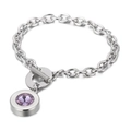 Minimalistisches silbernes OT-Kettenarmband mit einem runden violetten Edelsteinanhänger - Silberner Stil mit violettem Stein (KB53401-Z)