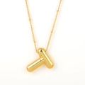 Polished gold bubble letter T pendant necklace with fine chain for women - Gold- T