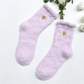 Calze viola in pile di corallo con ricamo a cuore dorato per calore domestico - Taglia unica / Viola Chiaro