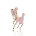 Eleganter Hirsch-Brosche aus rosa Emaille mit goldener Krone, süße Tier-Anstecknadel - Kleiner rosa Hirsch mit schwarzen Augen
