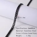Close-up of 3mm gun-black Cuban link chain made of vacuum-plated stainless steel - 3mm Black-21cm Bracelet