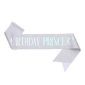 Silver glitter Birthday Princess party sash with laser lettering for girls' celebrations - Block Letter Silver Holographic Sash