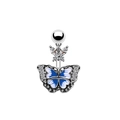 Zilveren vlinder navelpiercing met blauw emaille vleugels en fonkelende kristallen - Blauwe Vlinder Stijl (BR312110001)