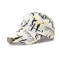Detail of white cotton baseball cap with yellow graffiti and black letter printing - Adjustable / Yellow