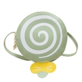 Round light green lollipop crossbody bag for kids with white spiral and yellow bow - Green