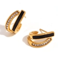 Modern 18K gold-plated U-shaped earrings with micro-pave crystals and black enamel - Gold Black
