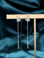Silver butterfly tassel threader earrings with cubic zirconia on a blue background - NE1298-7cm Butterfly Threader
