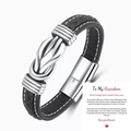 Men's braided leather infinity bracelet with magnetic clasp on a grandson gift card - Steel Color No Text + To My Grandson Card