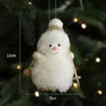 Muñeco de nieve de peluche para árbol con gorro de lentejuelas doradas y esquís 11cm - Felpa Blanca Estilo A (Muñeco de Nieve Esquiando)