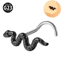 Silver G23 titanium nose stud with black snake design and insertion pin detail - 0.8x7mm / Black S-Bar