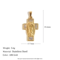 Religious 18K gold stainless steel cross pendant featuring Virgin Mary and zircon inlay - Cross Pendant