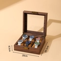 Caja para relojes de cuero PU nogal con 6 ranuras, tapa de cristal y medida 20,5x20x8,5cm - Caja de reloj cuadrada de 6 ranuras de PU con veta de madera (con almohadas suaves)