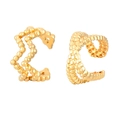 Two-piece set of gold geometric C-shaped ear cuffs with multi-layer beaded texture - 2-Piece Set / Gold
