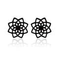 Pendientes de loto negro mate con diseño de mandala geométrico de estilo vintage - Negro