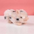 Miniature silicone piglet toy with realistic white fur and black spots in lying pose - Spotted Fortune Pig