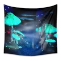 Detailed macro view of vibrant glowing mushrooms on a dark blue fantasy forest tapestry - Zj422-17